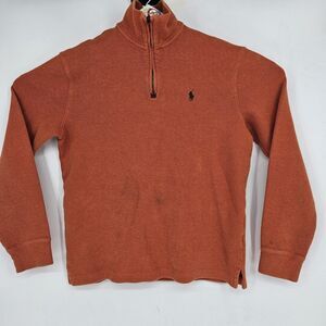 Polo Ralph Lauren Sweater Mens Small Long Sleeve Orange 1/4 Zip Cotton‎ Preppy